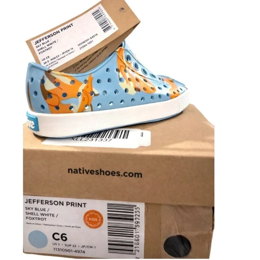 Native Jefferson Toddler Water Shoes C6 Sky Blue Foxtrot Fox EVA Lightweight